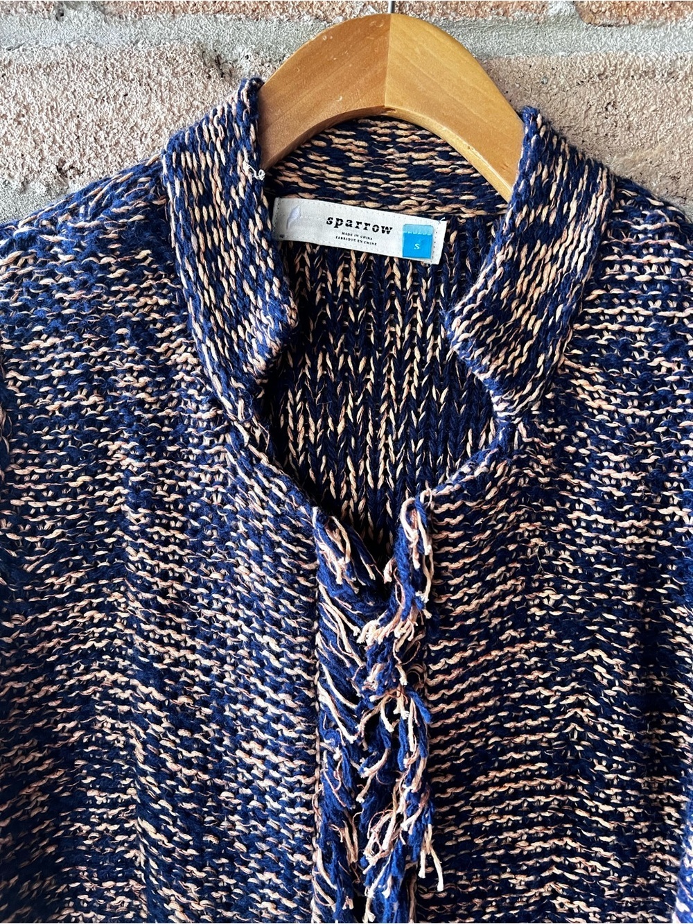 Anthropologie Sparrow Marled Peat Linen Wool Fringe Cardigan Sweater S - Picture 7 of 16
